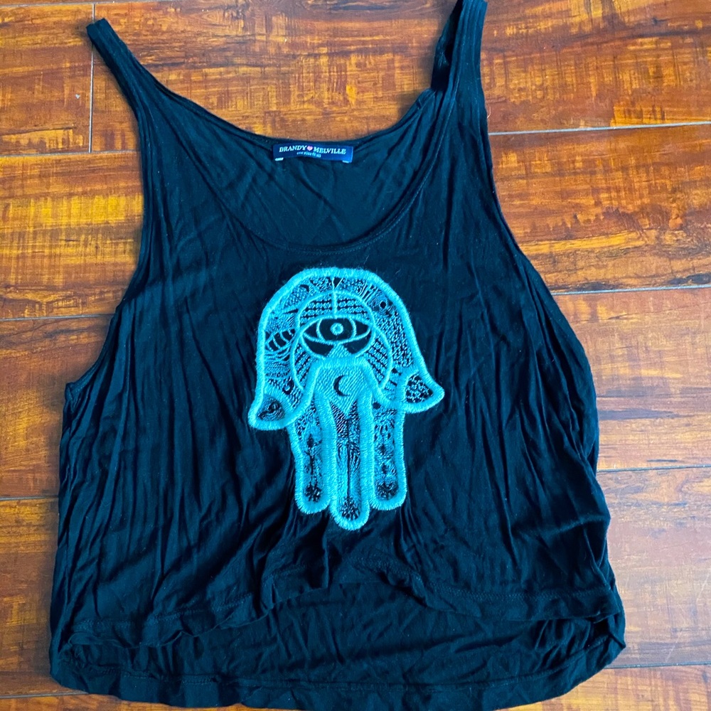 Brandy Melville Hamsa Stitched Black Tank Top